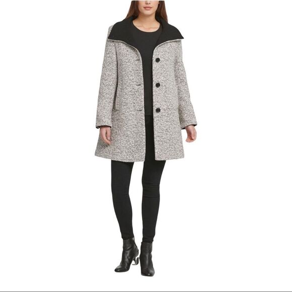 Dkny Single Breasted Bouclé Wool Coat Size M - Picture 2 of 13